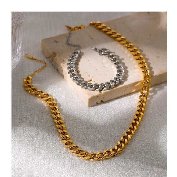 New 18K Gold Plated 18'' Cuban Link Chain Necklace - Picture 4 of 5
